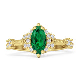 Marquise Halo Beaded Ring Cubic Zirconia 925 Sterling Silver