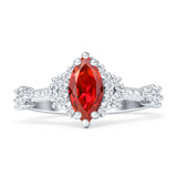 Marquise Halo Beaded Ring Cubic Zirconia 925 Sterling Silver