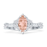 Marquise Halo Beaded Ring Cubic Zirconia 925 Sterling Silver