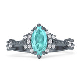 Marquise Halo Beaded Ring Cubic Zirconia 925 Sterling Silver