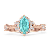 Marquise Halo Beaded Ring Cubic Zirconia 925 Sterling Silver