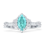 Marquise Halo Beaded Ring Cubic Zirconia 925 Sterling Silver
