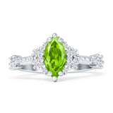 Marquise Halo Beaded Ring Cubic Zirconia 925 Sterling Silver