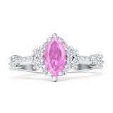 Marquise Halo Beaded Ring Cubic Zirconia 925 Sterling Silver