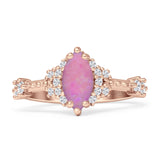 Marquise Halo Beaded Ring Cubic Zirconia 925 Sterling Silver