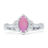 Marquise Halo Beaded Ring Cubic Zirconia 925 Sterling Silver