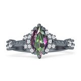 Marquise Halo Beaded Ring Cubic Zirconia 925 Sterling Silver