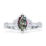 Marquise Halo Beaded Ring Cubic Zirconia 925 Sterling Silver