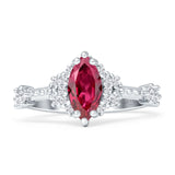Marquise Halo Beaded Ring Cubic Zirconia 925 Sterling Silver