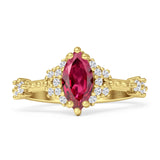 Marquise Halo Beaded Ring Cubic Zirconia 925 Sterling Silver