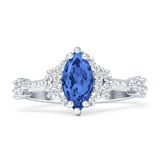 Marquise Halo Beaded Ring Cubic Zirconia 925 Sterling Silver