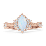 Marquise Halo Beaded Ring Cubic Zirconia 925 Sterling Silver