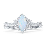 Marquise Halo Beaded Ring Cubic Zirconia 925 Sterling Silver