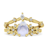 Two Piece Pear Teardrop Bridal Ring