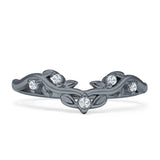 Curved Contour Leaves Cubic Zirconia Wedding Band 925 Sterling Silver