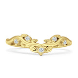 Curved Contour Leaves Cubic Zirconia Wedding Band 925 Sterling Silver