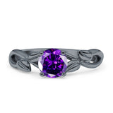 Budding Willow Solitaire Ring Round Cubic Zirconia 925 Sterling Silver