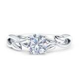 Budding Willow Solitaire Ring Round Cubic Zirconia 925 Sterling Silver