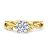 Budding Willow Solitaire Ring Round Cubic Zirconia 925 Sterling Silver