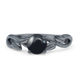 Budding Willow Solitaire Ring Round Natural Black Onyx 925 Sterling Silver