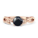 Budding Willow Solitaire Ring Round Natural Black Onyx 925 Sterling Silver