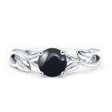 Budding Willow Solitaire Ring Round Natural Black Onyx 925 Sterling Silver
