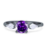 Three Stone Ring Kite Shape Accent Round Cubic Zirconia 925 Sterling Silver
