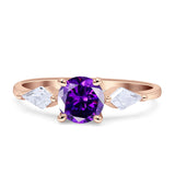 Three Stone Ring Kite Shape Accent Round Cubic Zirconia 925 Sterling Silver
