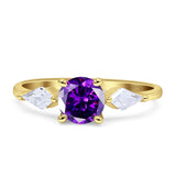 Three Stone Ring Kite Shape Accent Round Cubic Zirconia 925 Sterling Silver