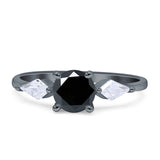 Three Stone Ring Kite Shape Accent Round Cubic Zirconia 925 Sterling Silver