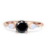 Three Stone Ring Kite Shape Accent Round Cubic Zirconia 925 Sterling Silver