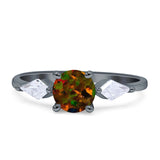 Three Stone Ring Kite Shape Accent Round Cubic Zirconia 925 Sterling Silver