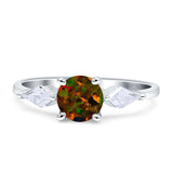 Three Stone Ring Kite Shape Accent Round Cubic Zirconia 925 Sterling Silver