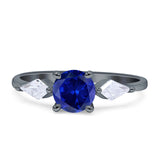 Three Stone Ring Kite Shape Accent Round Cubic Zirconia 925 Sterling Silver