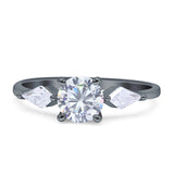 Three Stone Ring Kite Shape Accent Round Cubic Zirconia 925 Sterling Silver