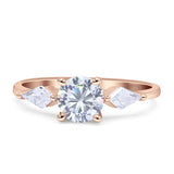 Three Stone Ring Kite Shape Accent Round Cubic Zirconia 925 Sterling Silver