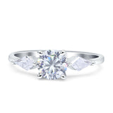 Three Stone Ring Kite Shape Accent Round Cubic Zirconia 925 Sterling Silver