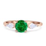 Three Stone Ring Kite Shape Accent Round Cubic Zirconia 925 Sterling Silver