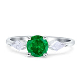 Three Stone Ring Kite Shape Accent Round Cubic Zirconia 925 Sterling Silver
