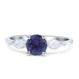 Three Stone Round Lab Alexandrite Two Kite CZ Trio Ring 925 Sterling Silver