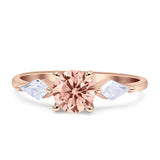 Three Stone Ring Kite Shape Accent Round Cubic Zirconia 925 Sterling Silver