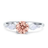 Three Stone Ring Kite Shape Accent Round Cubic Zirconia 925 Sterling Silver