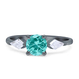 Three Stone Ring Kite Shape Accent Round Cubic Zirconia 925 Sterling Silver