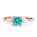 Three Stone Ring Kite Shape Accent Round Cubic Zirconia 925 Sterling Silver