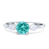 Three Stone Ring Kite Shape Accent Round Cubic Zirconia 925 Sterling Silver