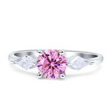 Three Stone Ring Kite Shape Accent Round Cubic Zirconia 925 Sterling Silver