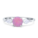 Three Stone Ring Kite Shape Accent Round Cubic Zirconia 925 Sterling Silver