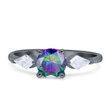 Three Stone Ring Kite Shape Accent Round Cubic Zirconia 925 Sterling Silver