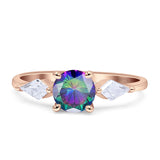 Three Stone Ring Kite Shape Accent Round Cubic Zirconia 925 Sterling Silver