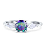 Three Stone Ring Kite Shape Accent Round Cubic Zirconia 925 Sterling Silver